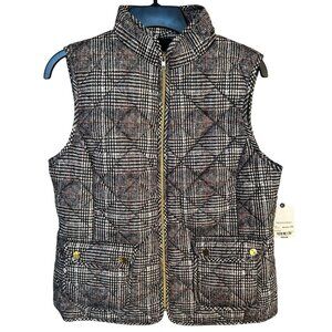 NWT‎ St John's Bay Vest Women's Size M Brown Plaid Gold Zip Pockets Outdoor